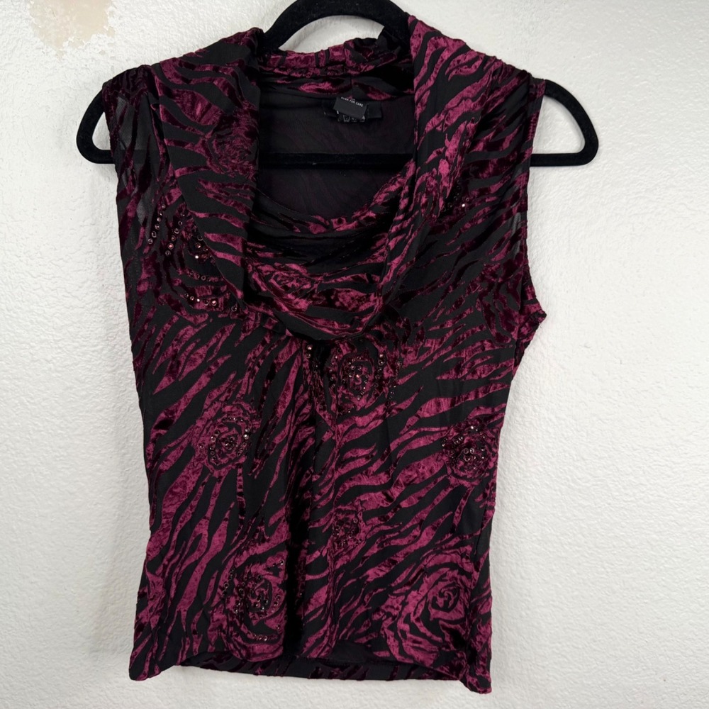 Express Y2K Velvet Burnout Fairy Grunge Whimigoth Rose Animal Print Purple Sz M